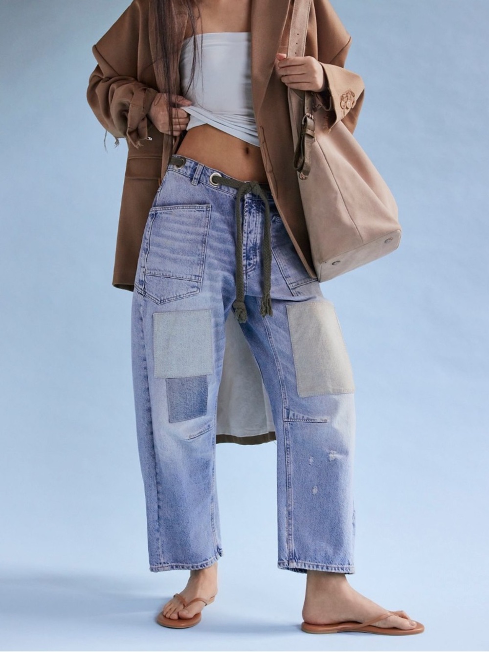 We The Free Patchwork Light Blue Boyfriend Jeans
